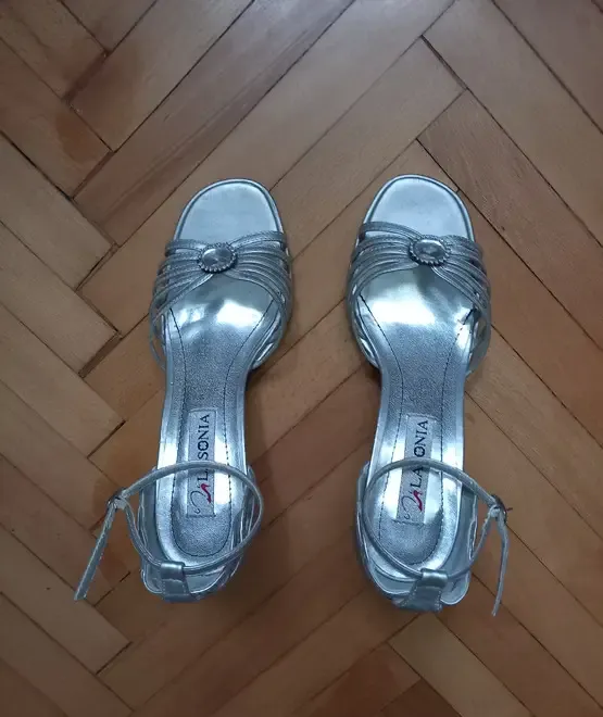 Sandale dama femei argintii cu toc confortabile