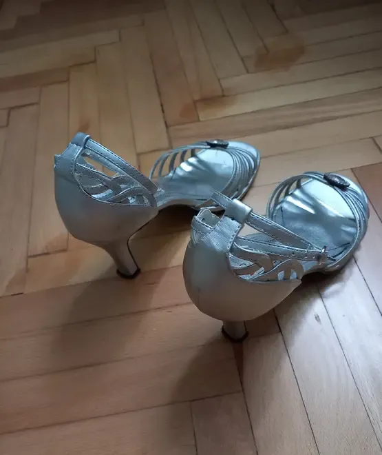 Sandale dama femei argintii cu toc confortabile