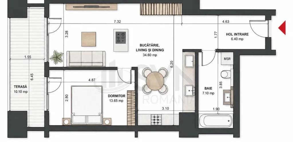 Apartament 2 camere terasa 13 mp Aviatiei