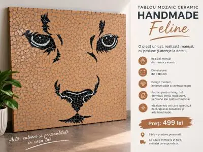 TABLOU MOZAIC HANDMADE – „Feline” | 82×83 cm | Decor Premium, UNICAT