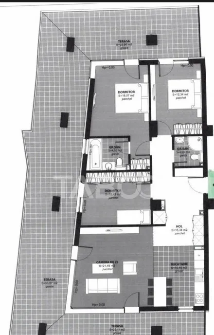 Apartament cu 4 camere la cheie cu terasa generoasa Buna Ziu