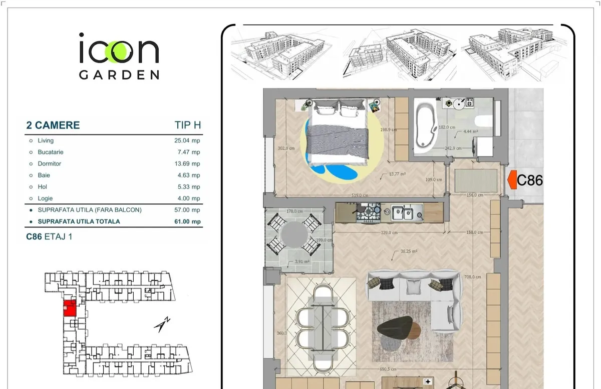 Icon Garden apartament 2 camere etaj 1 ansamblu nou mutare imediata