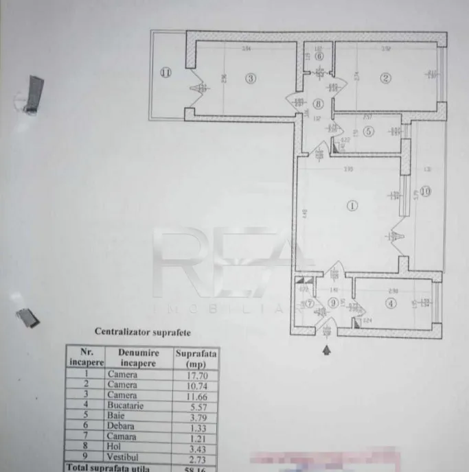 3 camere et 7/9 centrala 70 mp bloc anvelopat Veteranilo