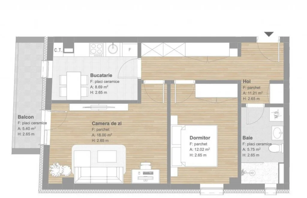 Apartament finisat 2 camere 56 mp tva inclus ansamblu no