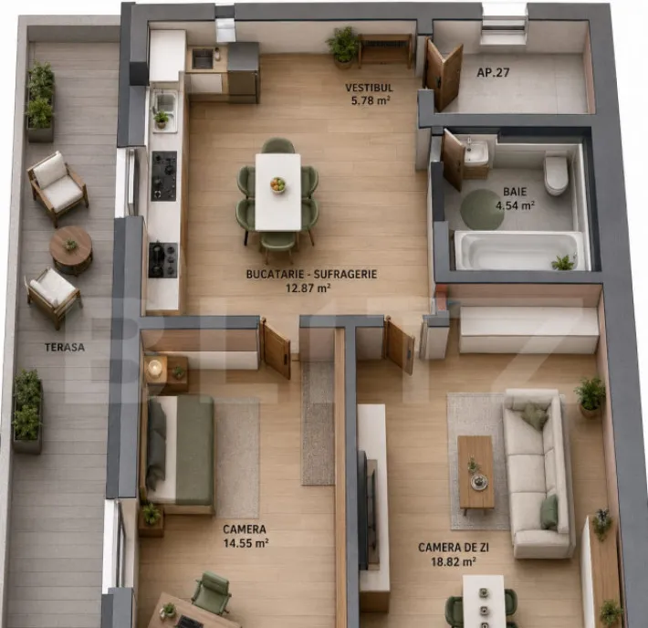 Apartament 2 camere 56 96 mp balcon 17 mp zona Tudor