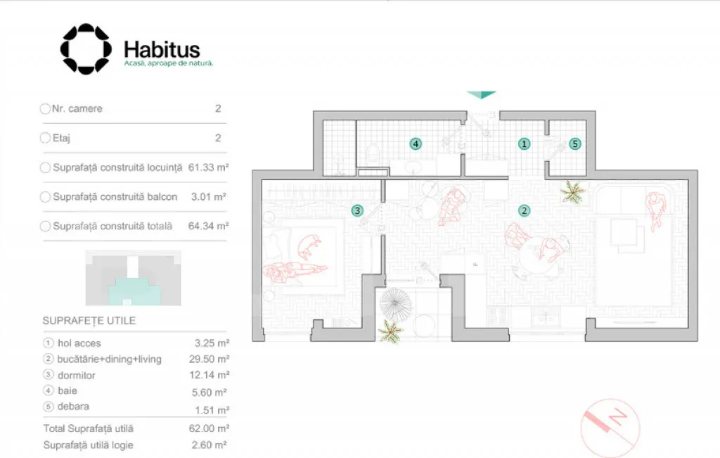 Apartament 2 camere 62 mp Habitus Oasului Exclusivitate