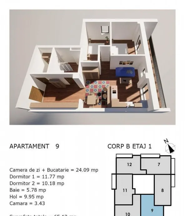 Apartament 65 mp etaj 1 Bloc nou Corneliu Coposu direct