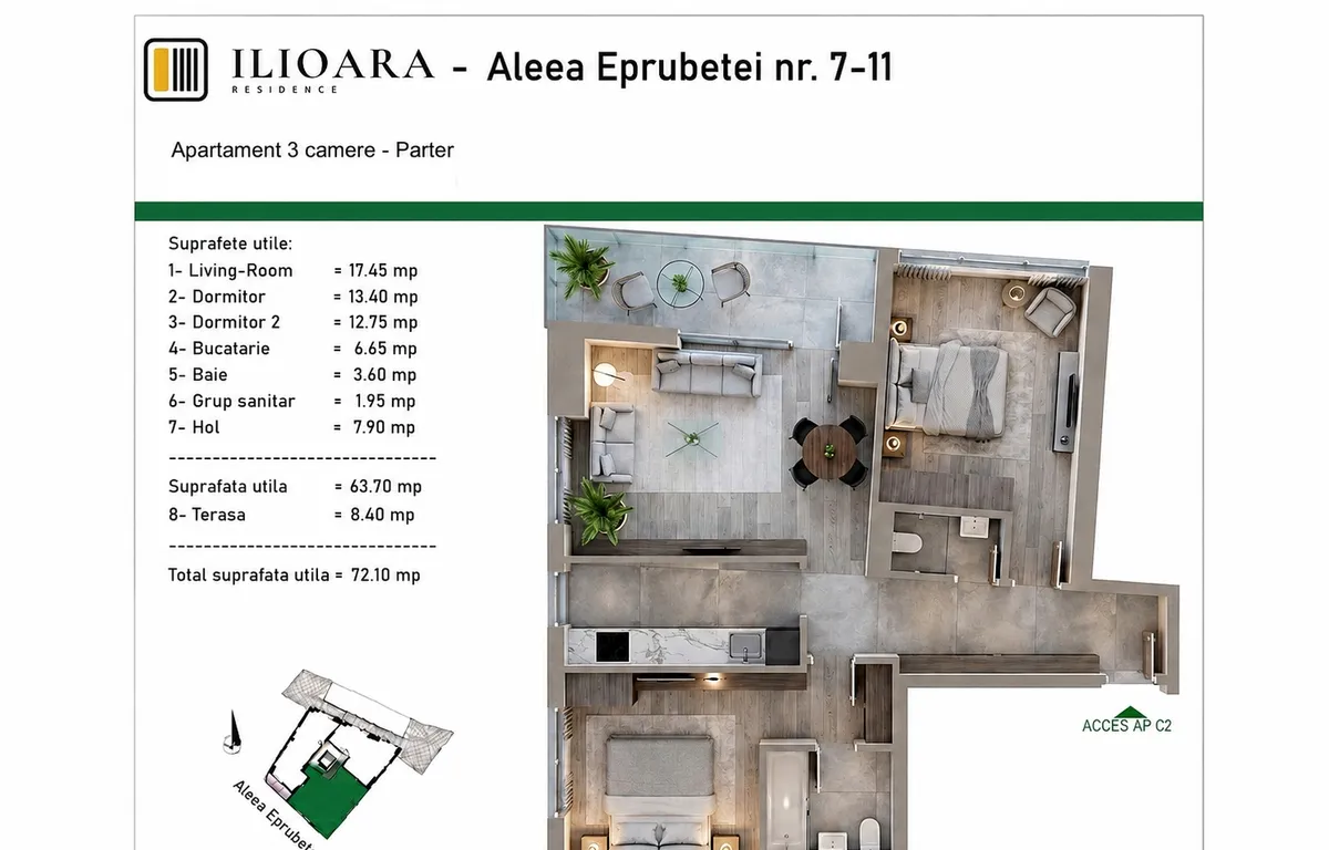 Ilioara 3 camere 72 mp 500 m metrou Nicolae Grigorescu Park Lake