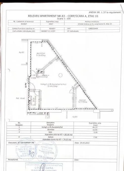 Apartament 2 camere Etaj 10 66 mp utili terasa 8 mp Centrala