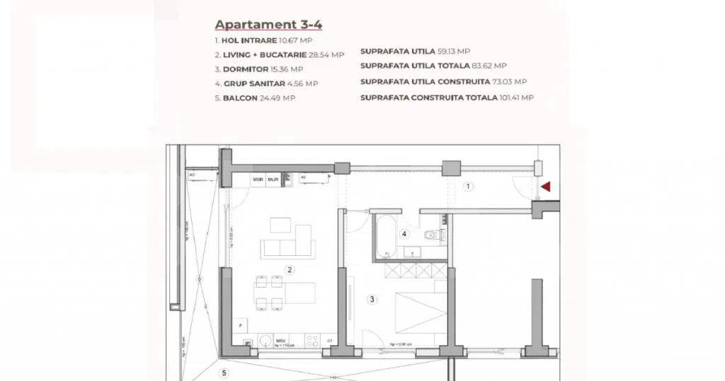 Apartament 2 camere 83 62 mp Ansamblu 0 Comision zona Ca