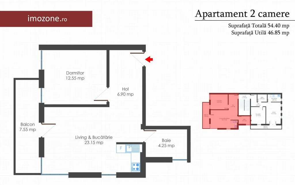 Apartament 2 camere bloc nou finisat la cheie centrala termica