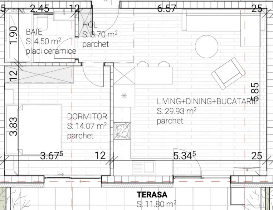 Garsoniera moderna cu mobilier la comanda aproape de Cor