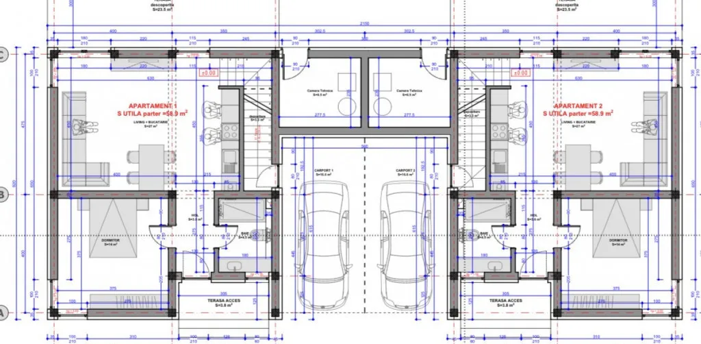 Duplex 4 camere despartit prin carport Asfalt Mosnita