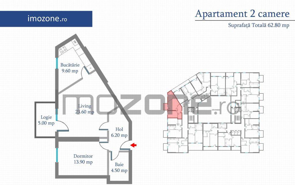 2 camere 63 mp etaj 5 bloc nou Str Preciziei
