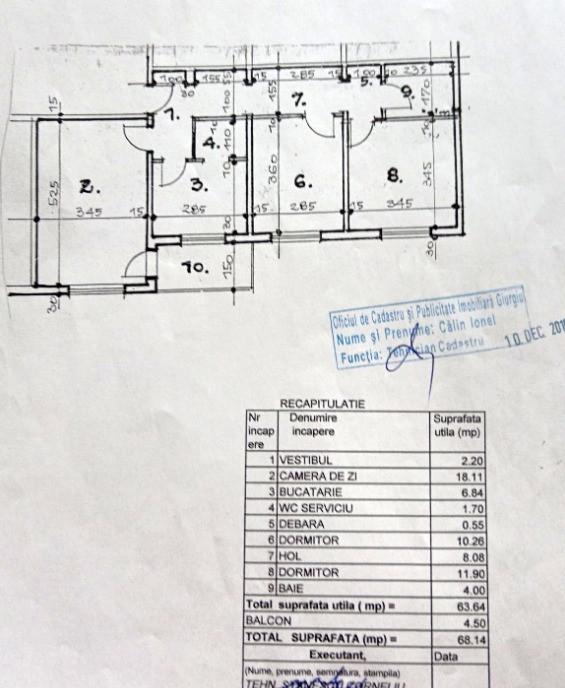 3 camere decomandat centrala termica instalatii noi renovat