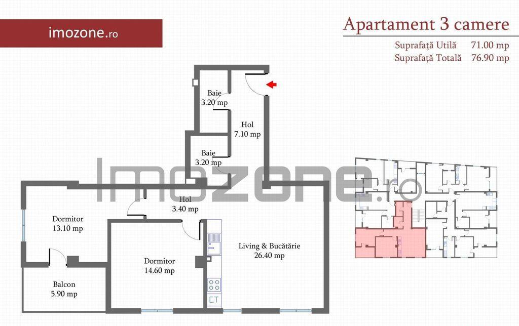 Apartament 3 Camere 77 mp in Militari langa metrou lib