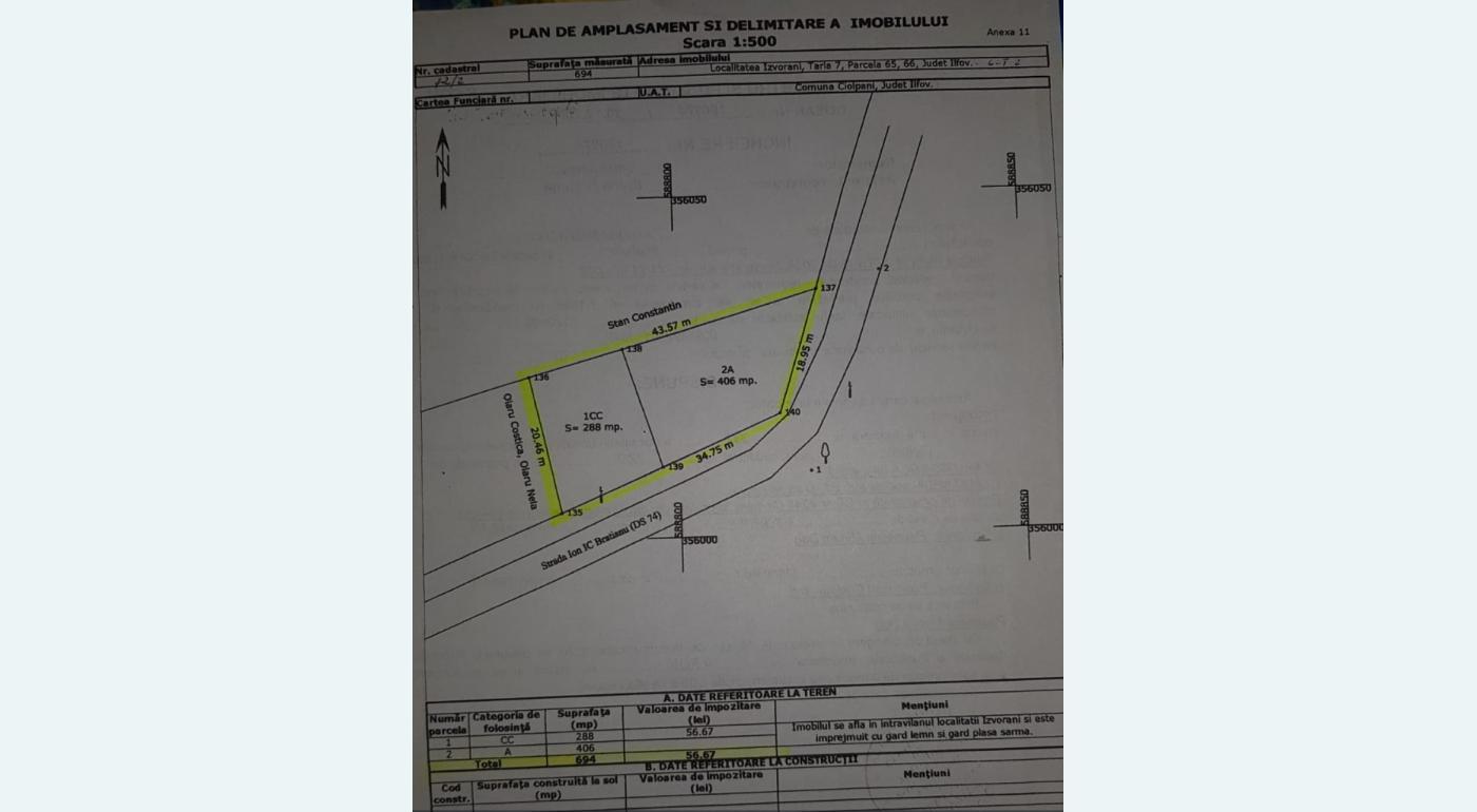 700mp centru Izvorani Ilfov intravilan utilitati cad intab