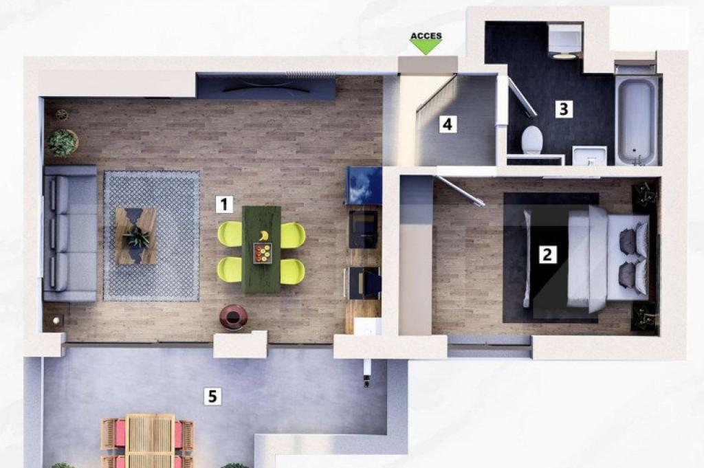 Apartament de 2 camere loc de parcare Inclus balcon mare