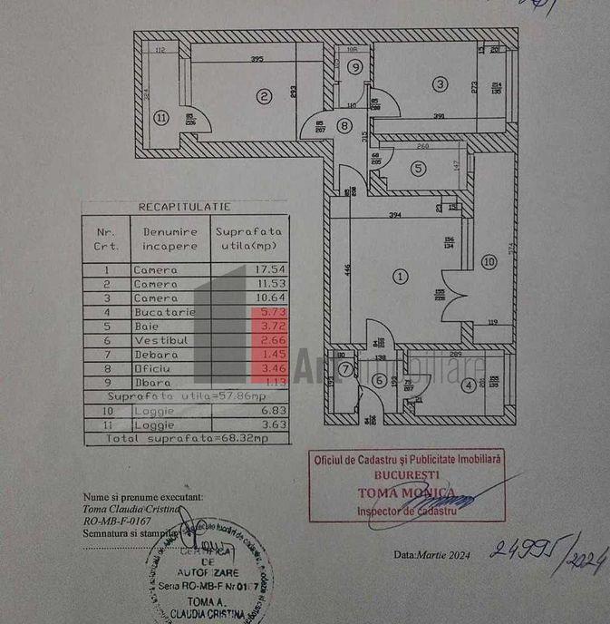 Vanzare apartament 3 camere semidecomandat Bd Obregia