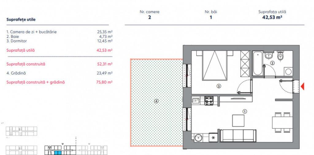 Apartament 2 camere gradina / Hils Titanium Faza 2 / 5 min M