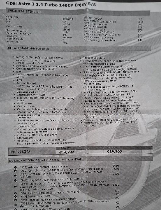 Opel Astra J 1 4 Turbo 140 CP Enjoy S/S 7 000 eur