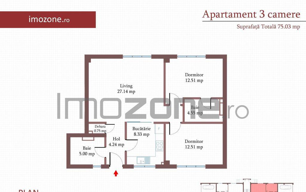 3 camere cu curte si parcare proprie 75 mp finisat mode