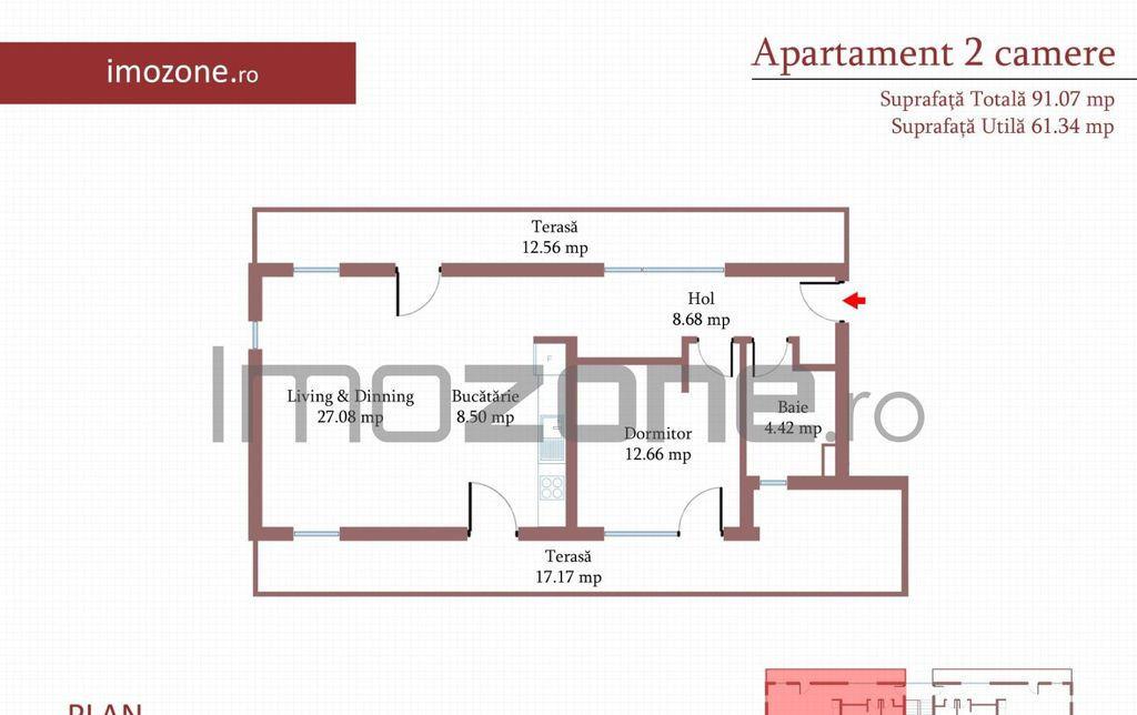 2 camere cu terasa de 29 mp 3 bai etaj 3 finisat moder