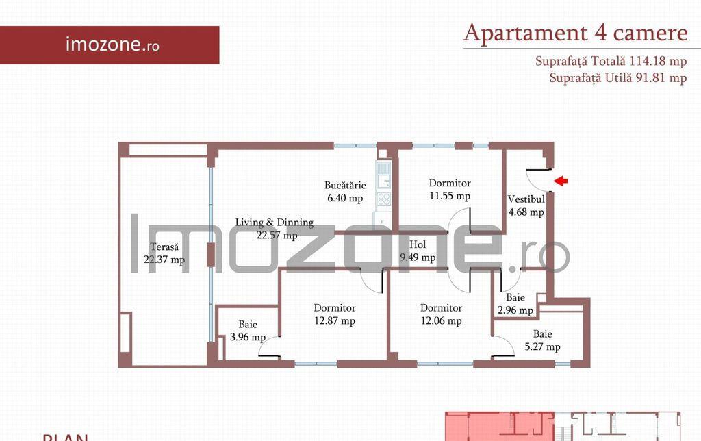 4 camere 3 bai metrou incalzire in pardoseala ferestr