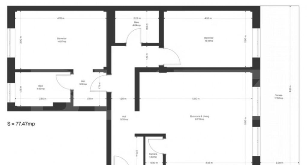 Apartament 3 camere 77 47 mp utli graa 17 mp utili z