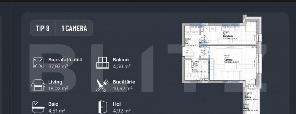 Apartament 1 camera decomandat 42mp zona Tatarasi