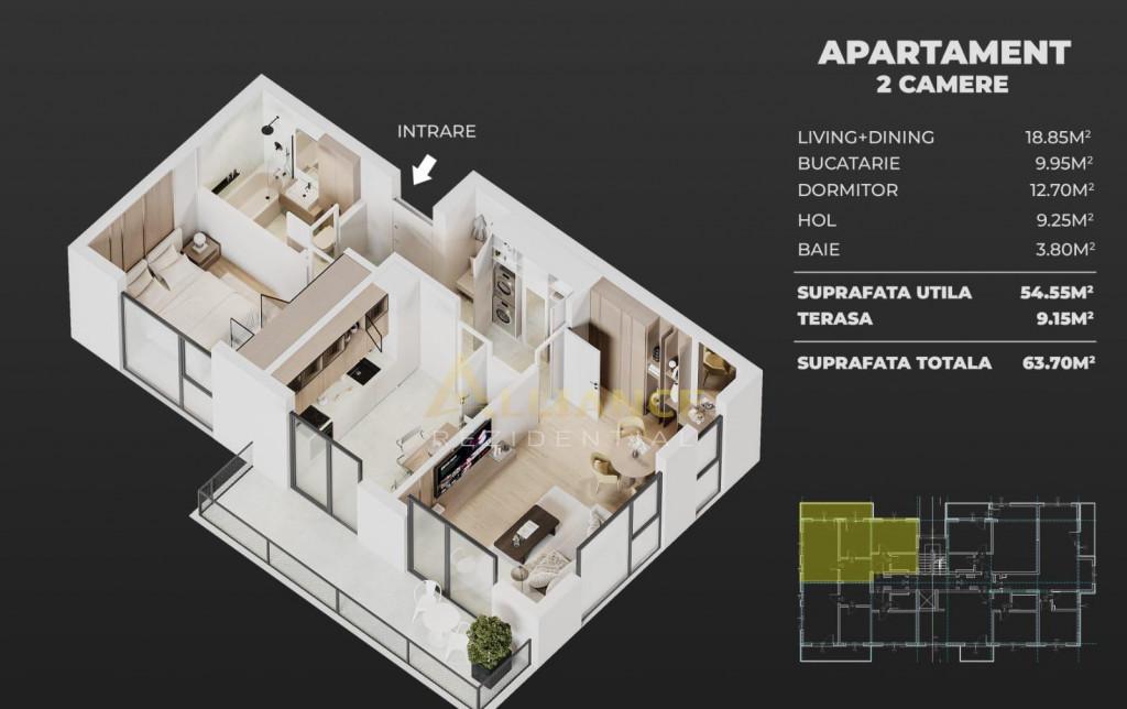 Ansamblu rezidential nou cu apartamente elegante de 2 si 3 c