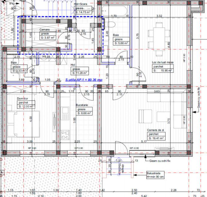Apartament 3 camere decomandat - 81 mp utili 70 mp grad